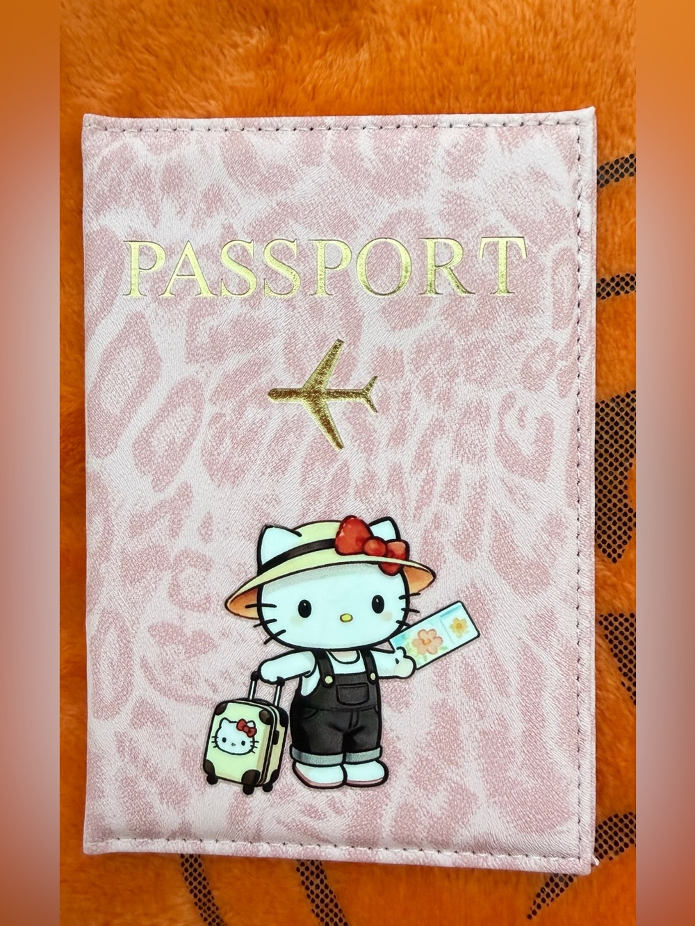 Hello Kitty Pink Leopard Passport Holder with Gold Accents